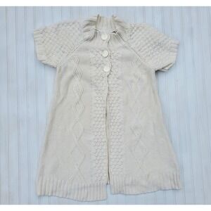 Mac & Jac Ladies Cardigan 3 Button Cable Knit‎ Short Sleeve Sweater Large Ivory